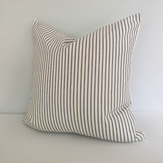 Gray Ticking Stripe Throw Pillow Cover 8 Sizes Available