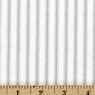 gray and white ticking stripe bed skirt fabric detail