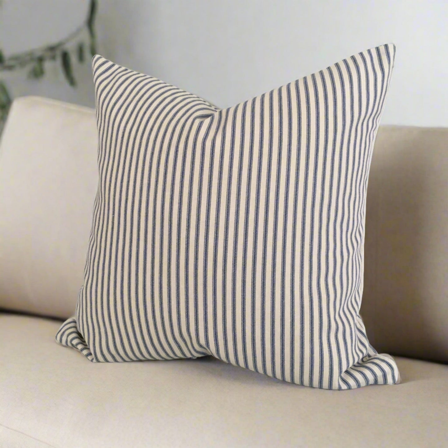 Navy and White Ticking Stripe Throw Pillow Cover 9 Sizes 8 Colors Made in USA