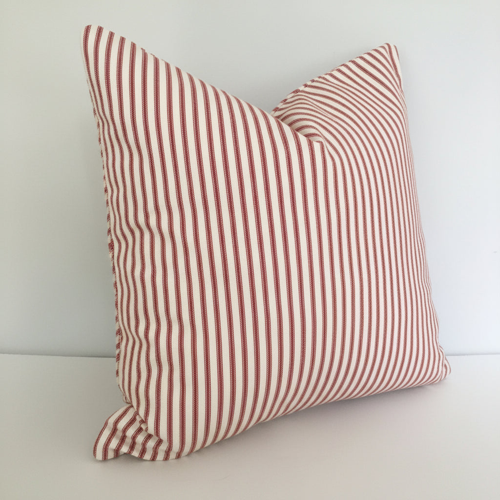 Red Ticking Stripe Throw Pillow Cover 9 Sizes Available Made in USA
