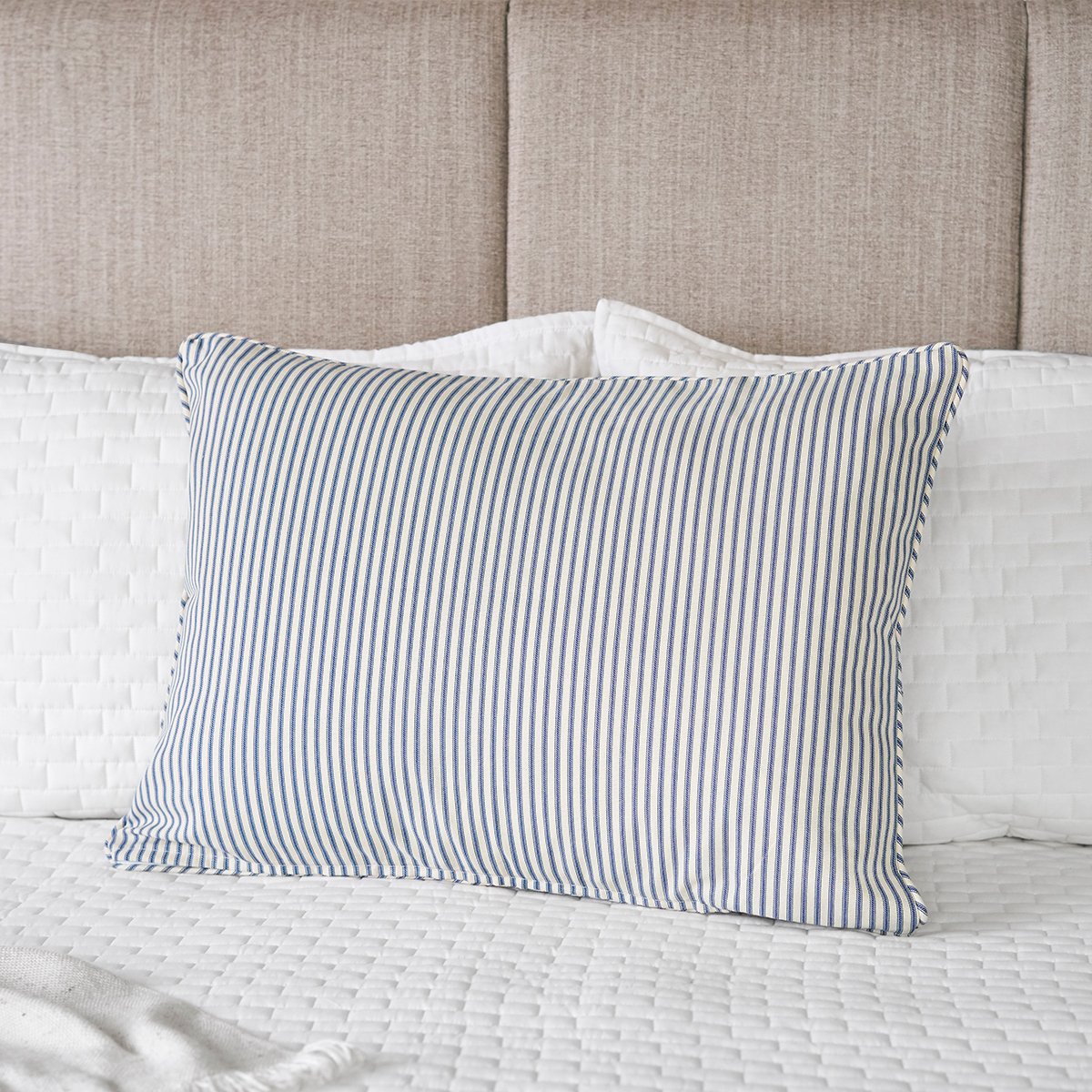 Ticking Stripe Pillow Sham | Standard Size Blue