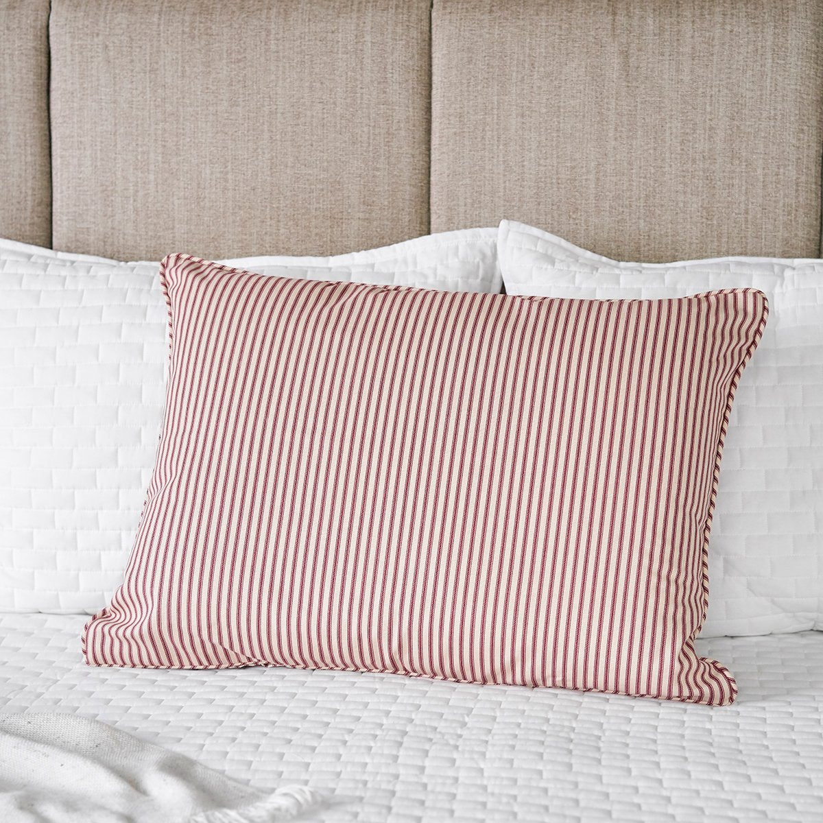 Ticking Stripe Pillow Sham |  Standard Size Red