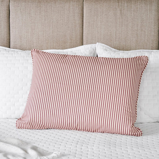Ticking Stripe Pillow Sham |  Standard Size Red