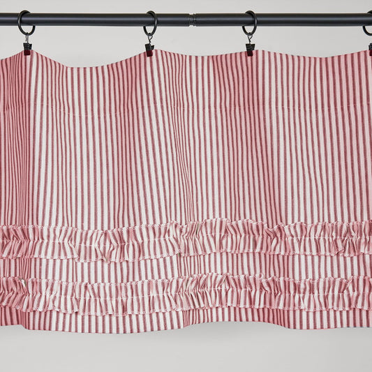 Ticking Stripe Valance with Ruffles Red