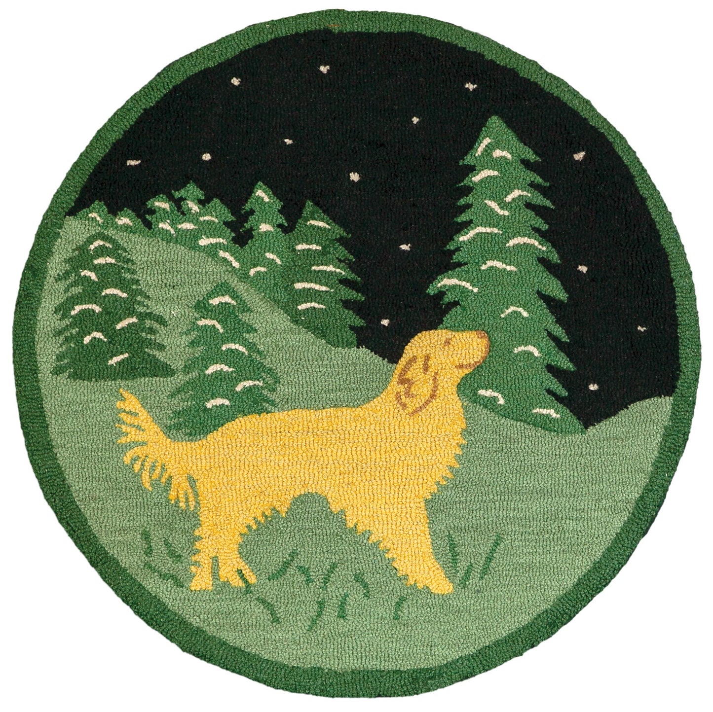 Golden Retriever Area Rug Round Wool Hooked
