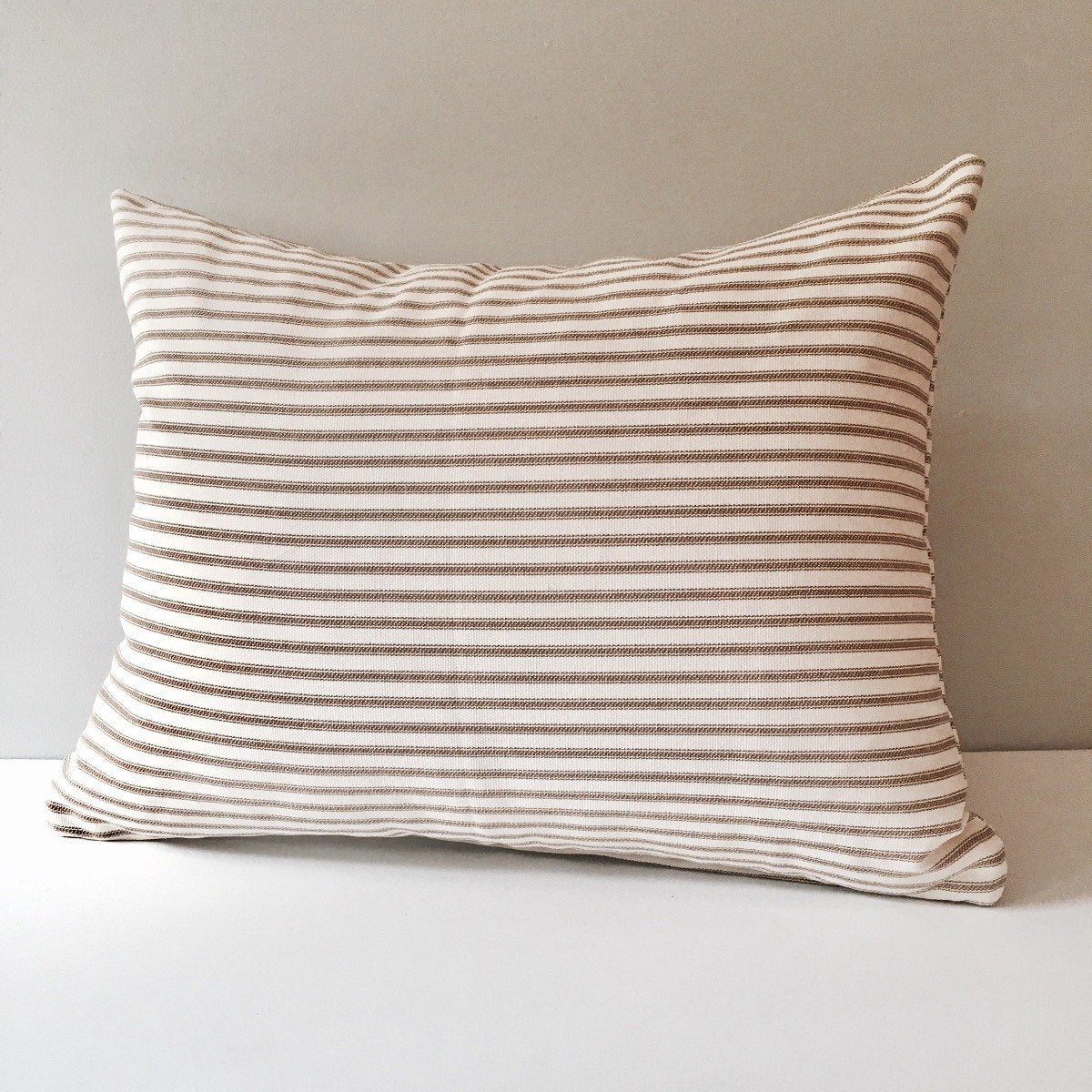 Brown Ticking Stripe Throw Pillow 14x18