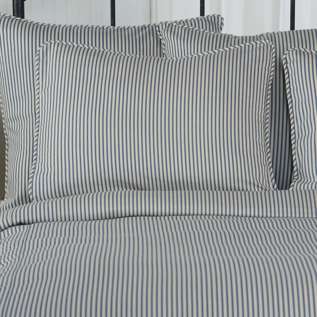 Ticking Stripe Pillow Sham Euro, Standard, King, Black, Navy