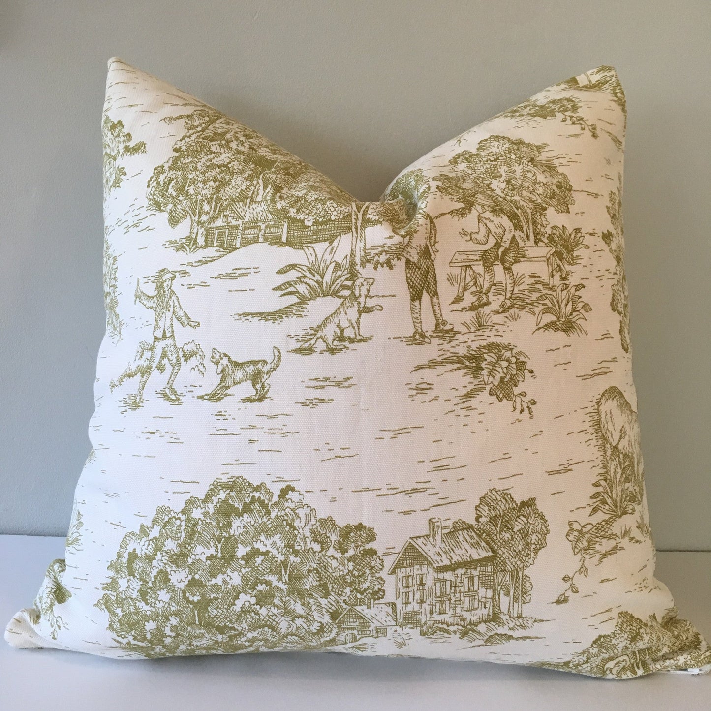 Green Toile Throw Pillow Cover 18x18