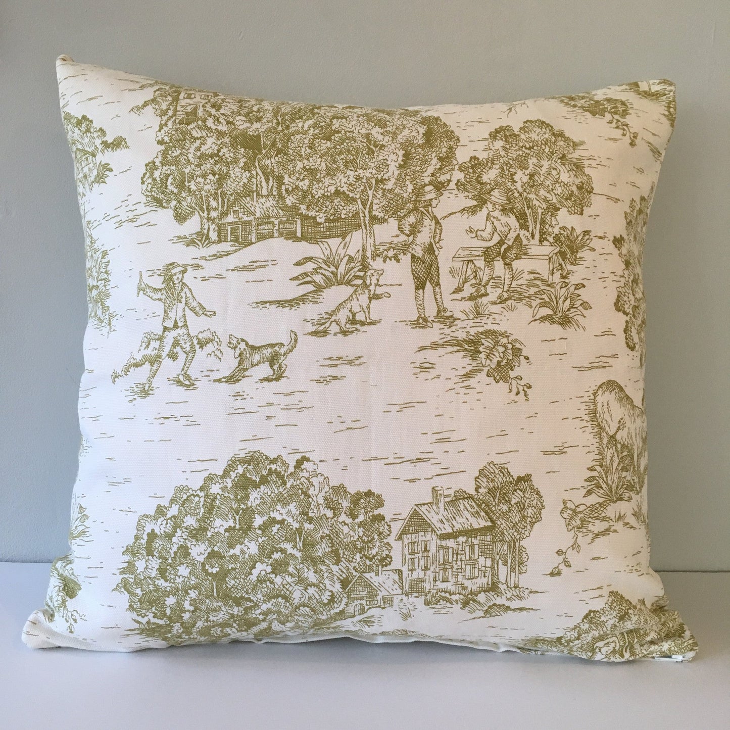 Green Toile Throw Pillow Cover 18x18