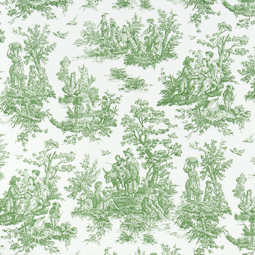 green toile fabric shower curtain fabric detail