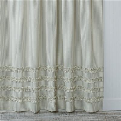 Ruffled Ticking Stripe Shower Curtain Gray