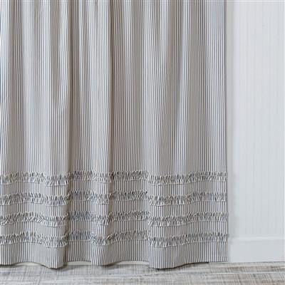 Ticking Stripe Ruffle Shower Curtain Navy Blue