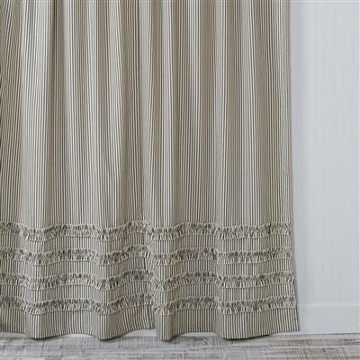 Ruffled Ticking Stripe Shower Curtain Black