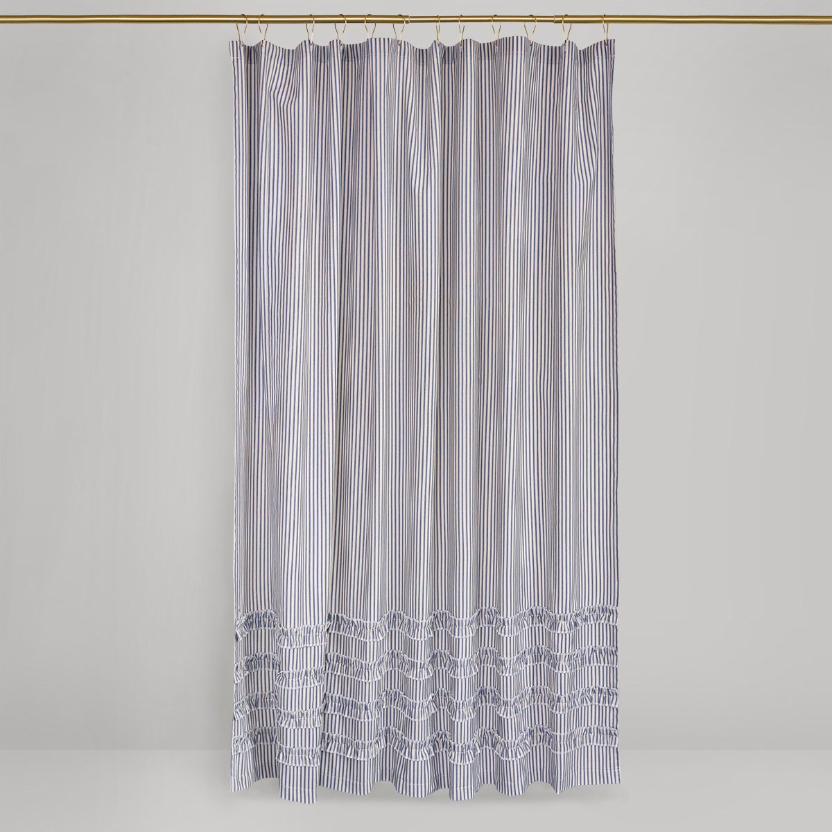 Vintage Ticking Stripe Shower Curtain with Ruffles