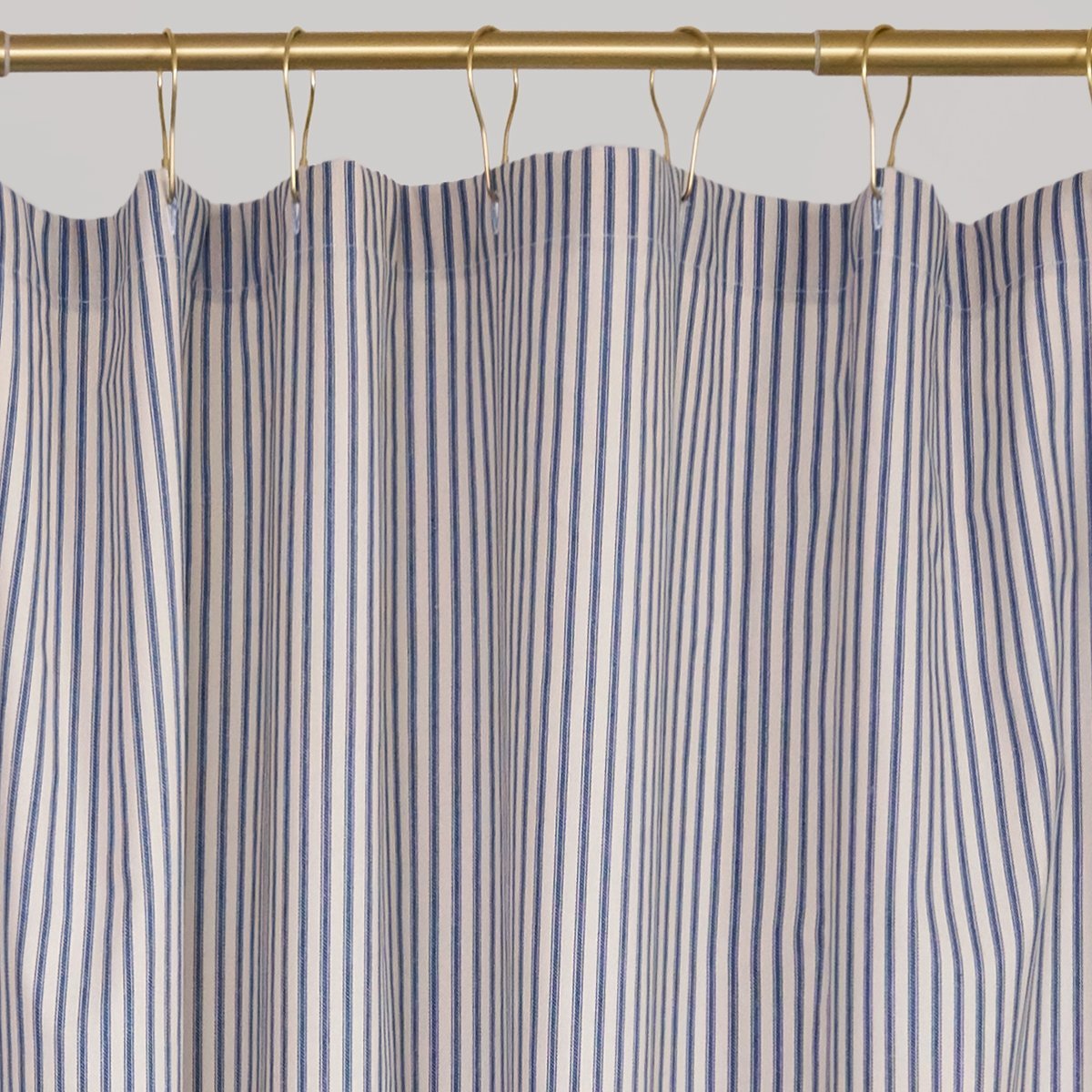 Ticking Stripe Ruffle Shower Curtain Navy Blue