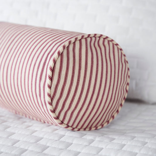 Red Ticking Stripe Bolster Pillow