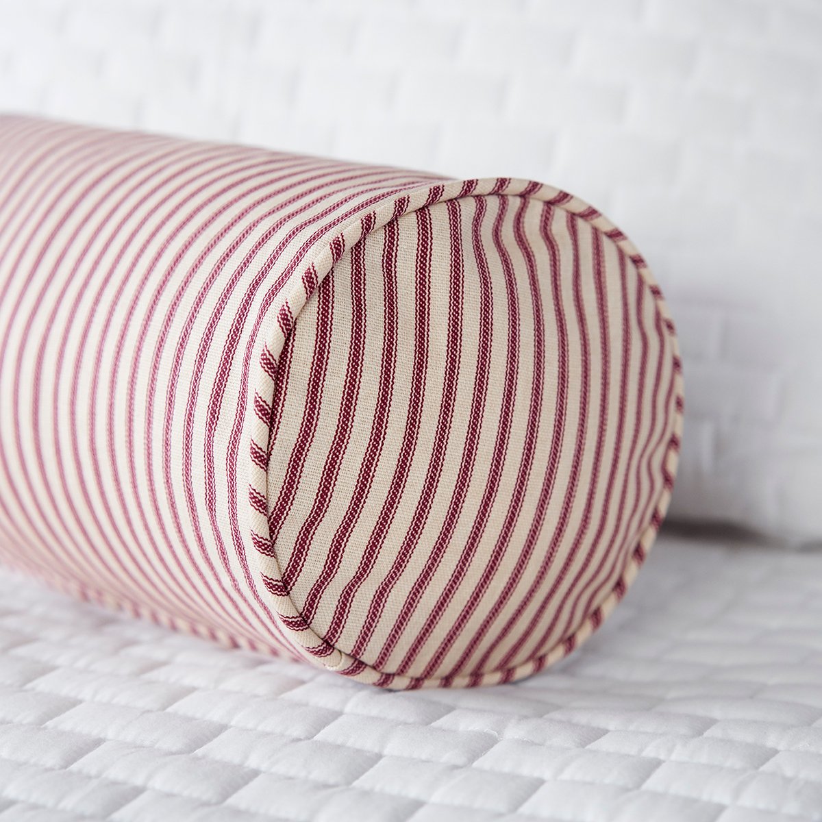 Ticking Stripe Bolster Pillow with Insert 6"x12" - Black, Navy, Red, Grey, Brown