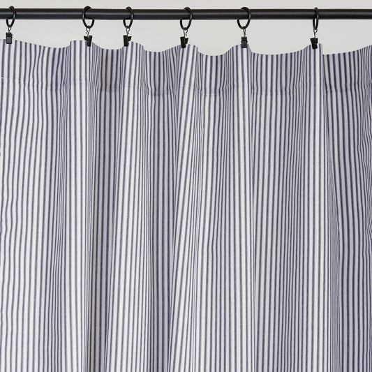 Ticking Stripe Curtain Panel 84" Drapes Navy Blue
