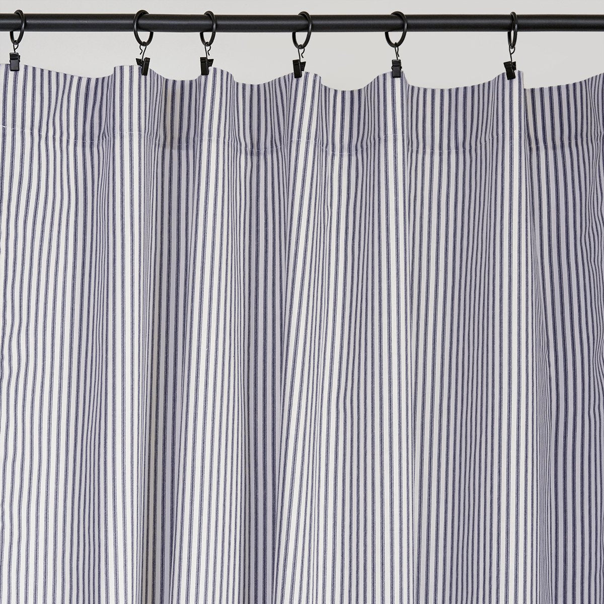 Ticking Stripe Curtain Panel 84" Drapes Navy Blue