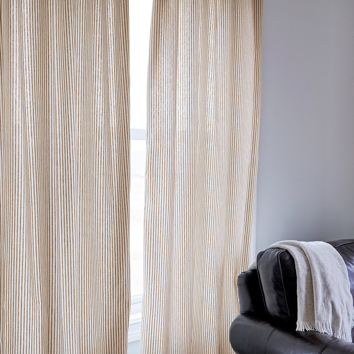 Brown Ticking Stripe Curtain Panel 84”
