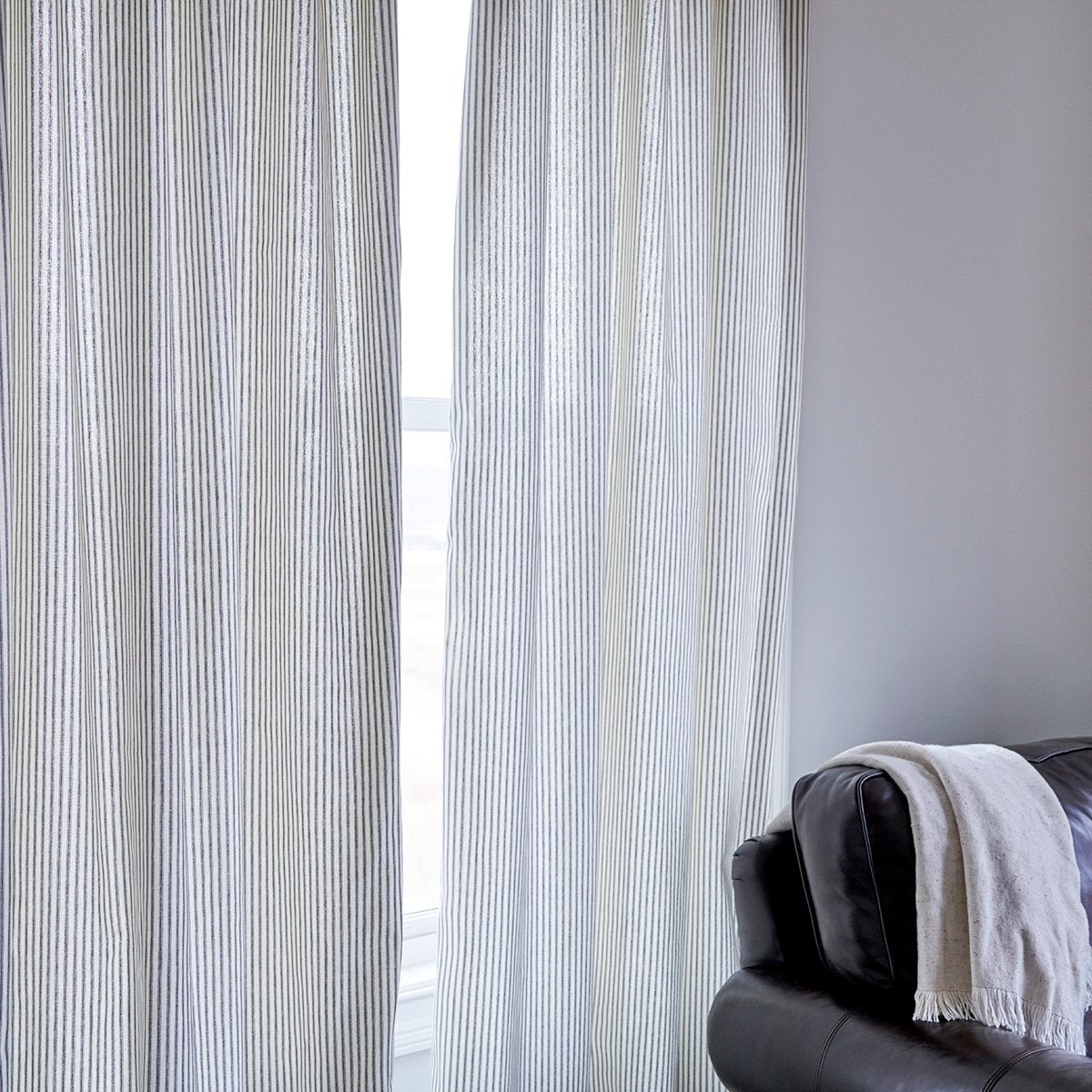 Gray Ticking Stripe Curtain Panel