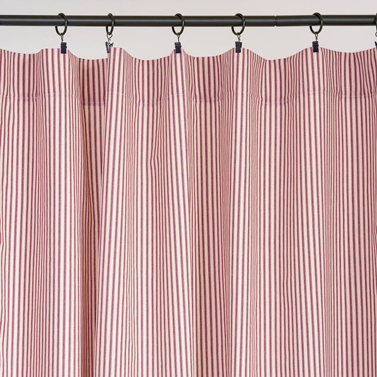Red Ticking Stripe Curtain Panel 84” Tall