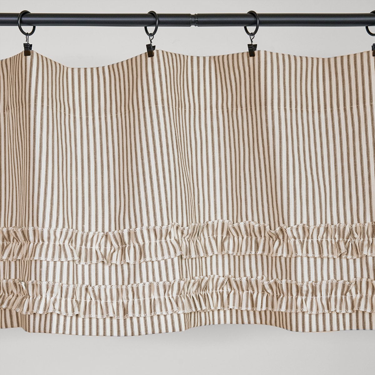 Ticking Stripe Valance with Ruffles Brown