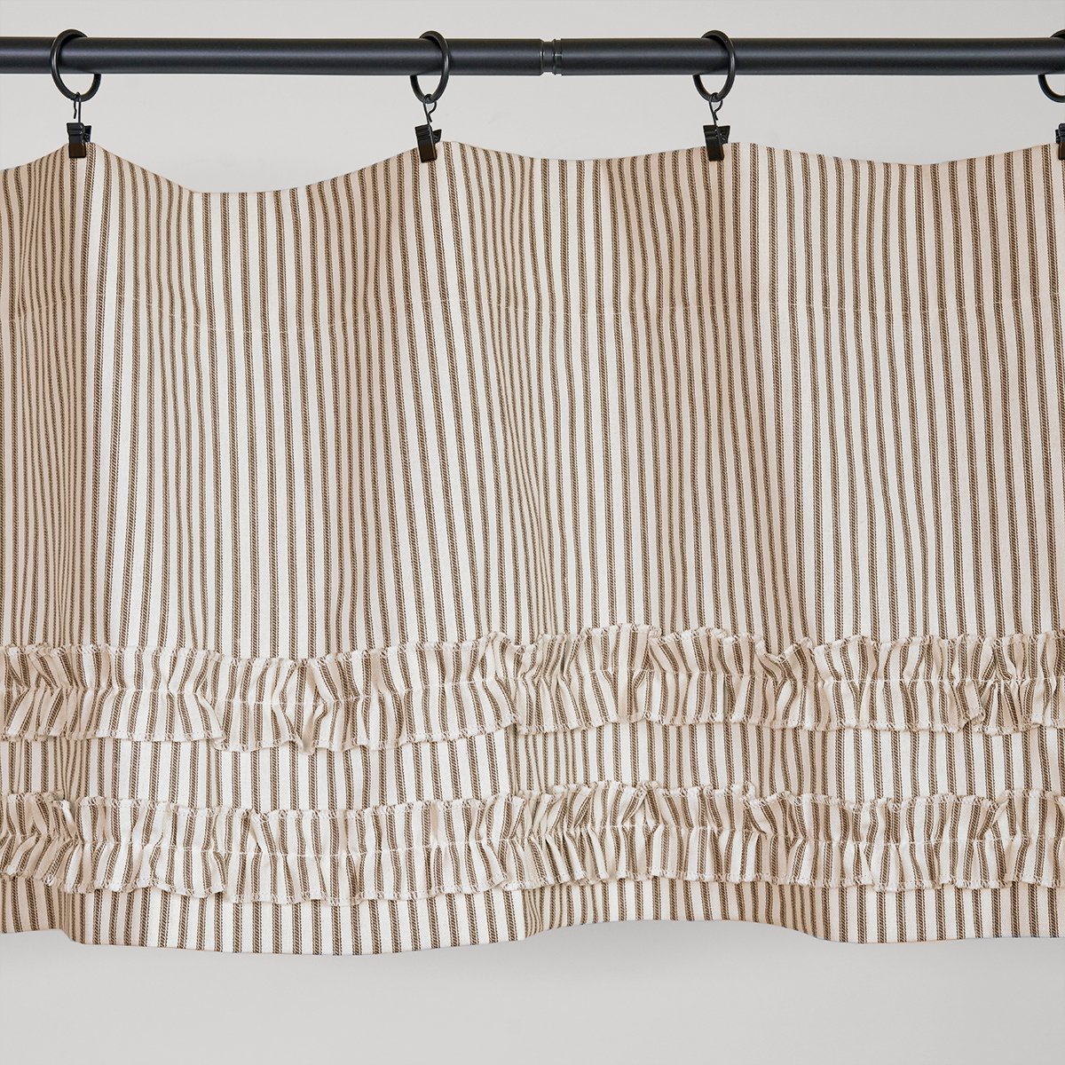 Ticking Stripe Valance Brown With Ruffles