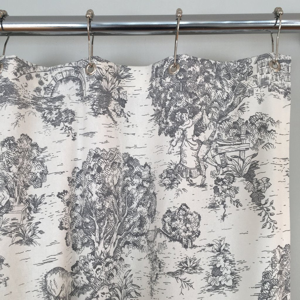 Farmhouse Shower Curtain - Toile de jouy fabric