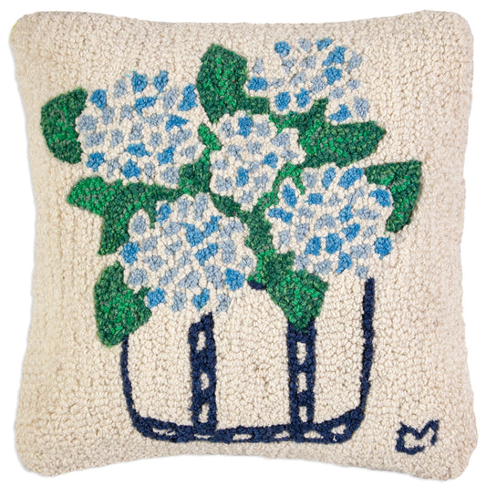 Hydrangea Tote Throw Pillow Wool Hooked
