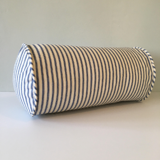 Navy Blue Ticking Stripe Bolster Pillow