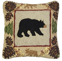 Bear Throw Pillow With Pinecone Border