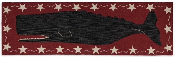 Nautical Whale Area Rug Runner Red and Black with Stars