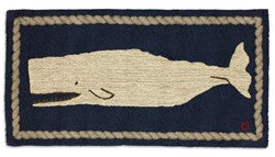 Wool Hooked Rug White Whale On Blue