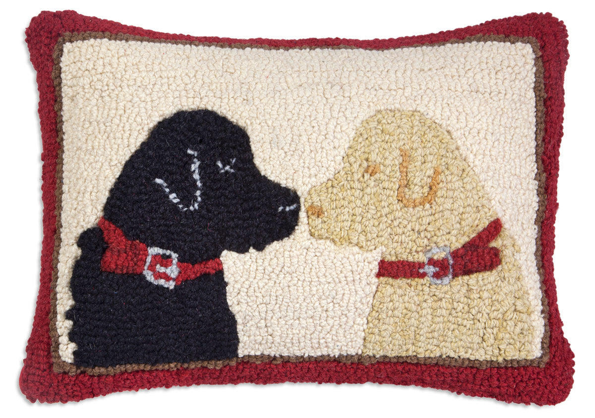 wool hooked throw pillow two labs dog pillow